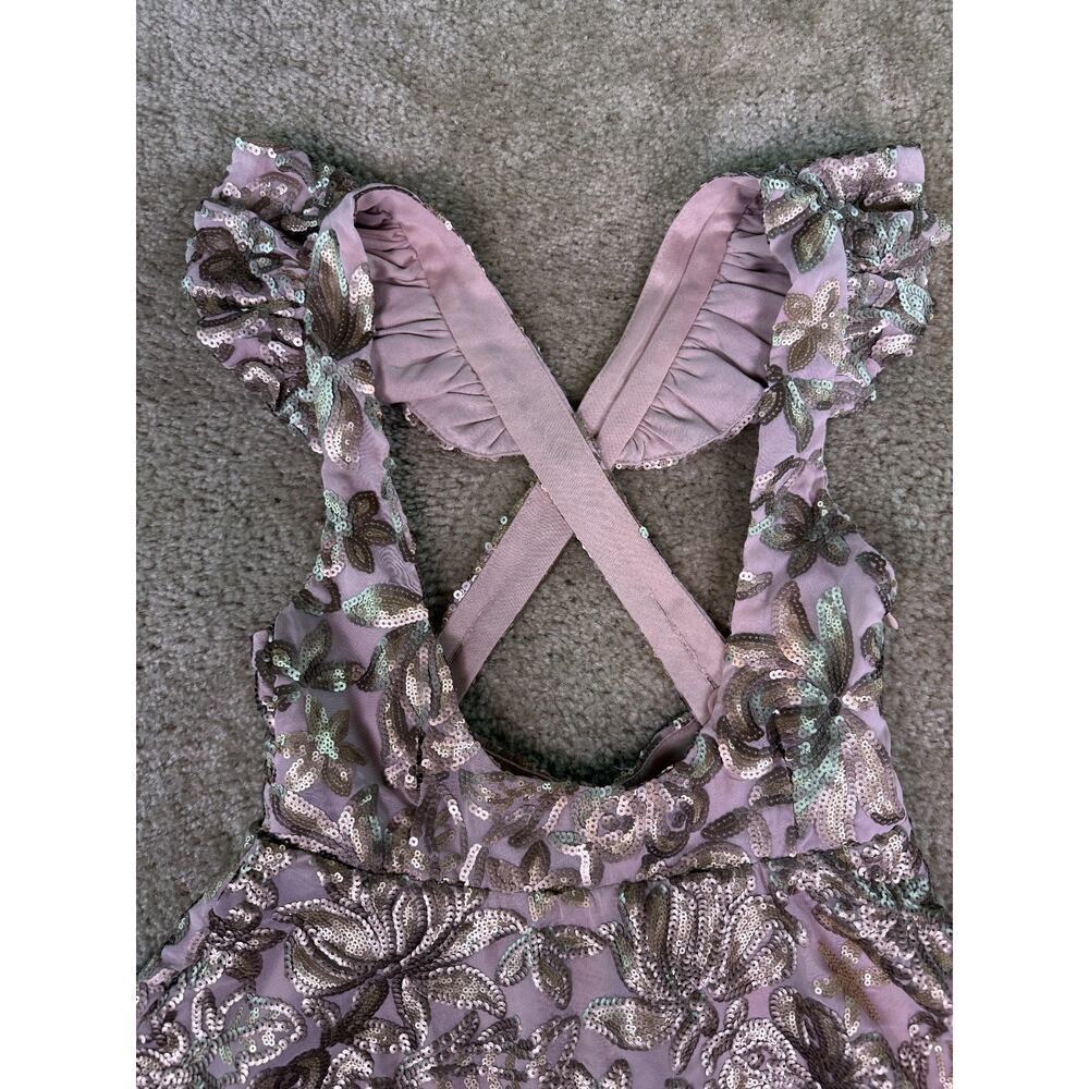 Mia Joy Joyfolie Pink Gold Floral Dress Women's Mini Ruffle Size 14 D745 - Picture 2 of 9
